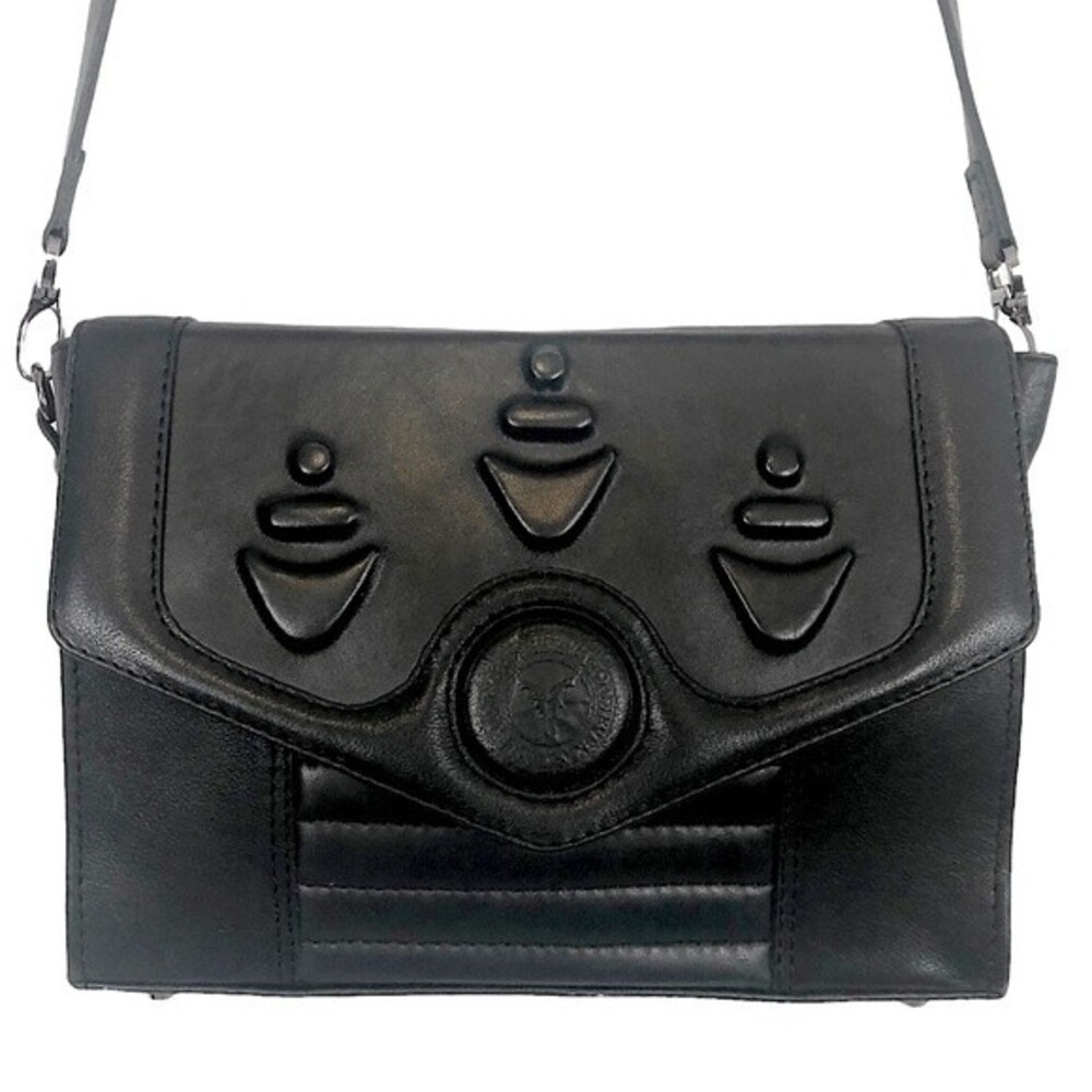 VITA GORDIEVSKA 3D Molded Black Leather Flap Top Structured Crossbody Bag